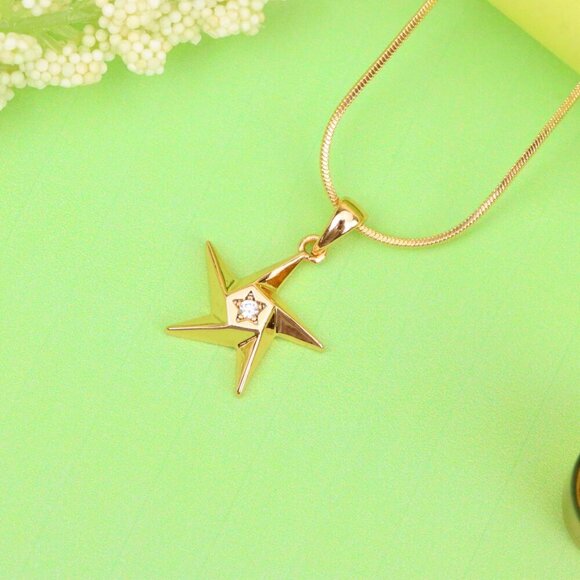 "Shiny Rose Gold Star Pendant with Tiny Crystal Accent Center, XPPT1537 - Picture 2 of 13